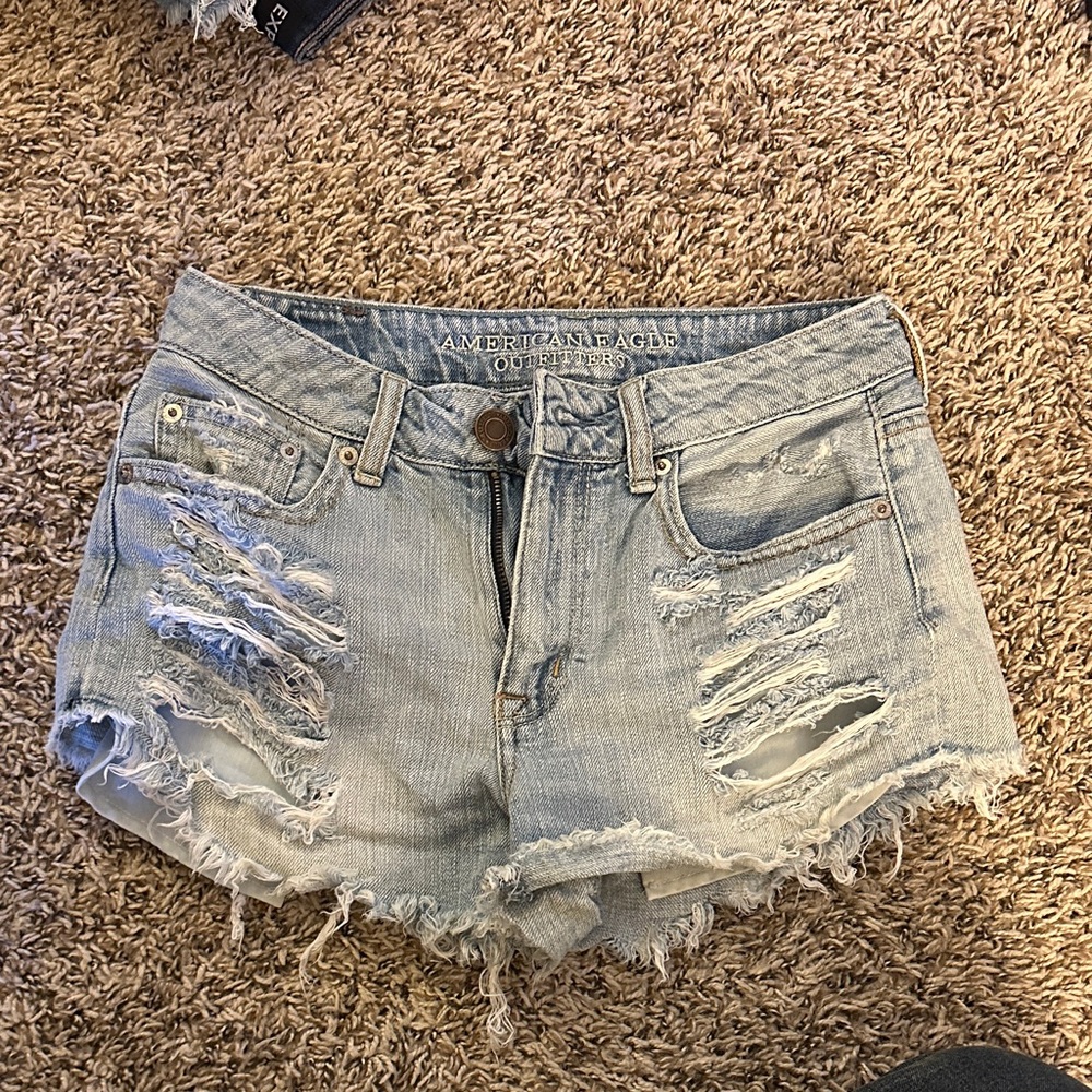 American Eagle Outfitters Ripped Jean Shorts - Light Blue